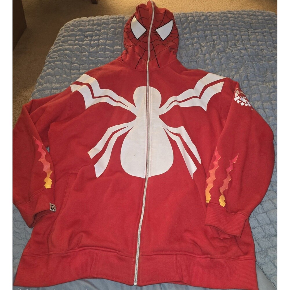 CLH Spider-Man Full Zip Hoodie 3XL Red White Graphic Mask Hood Marvel Style
